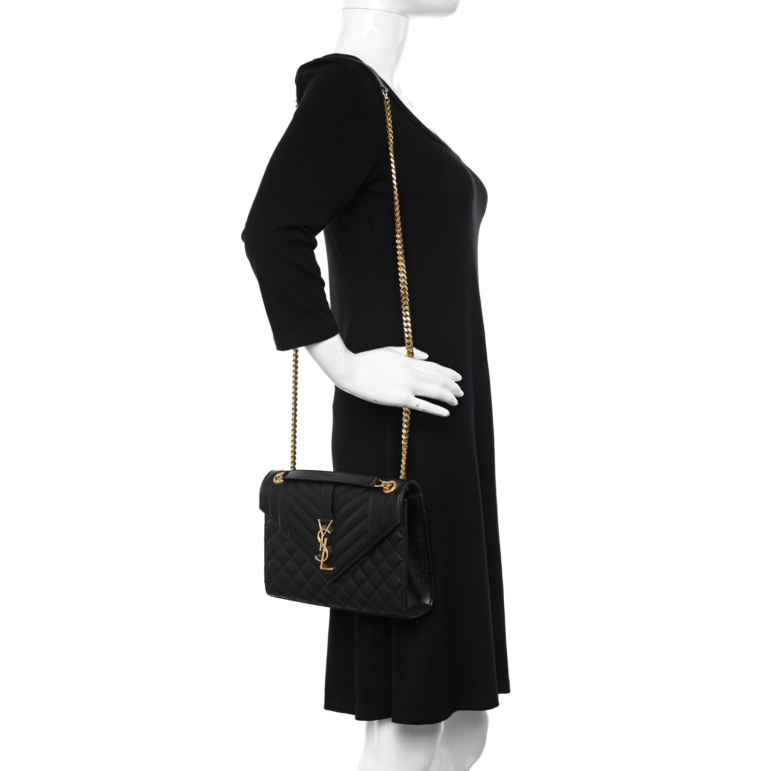 Saint Laurent Grain De Poudre Textured Mixed Matelasse Triquilt Medium Monogram Satchel Black 2 of 11