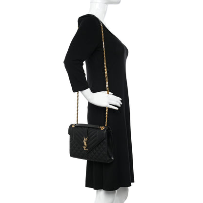 Saint Laurent Grain De Poudre Textured Mixed Matelasse Triquilt Medium Monogram Satchel Black 2 of 11