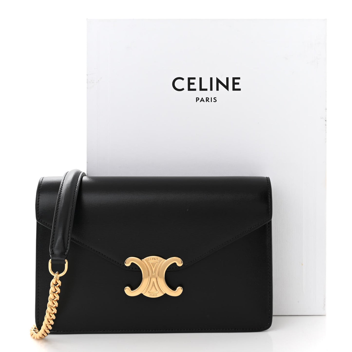 Shiny Calfskin Triomphe Margo Wallet on Chain Black