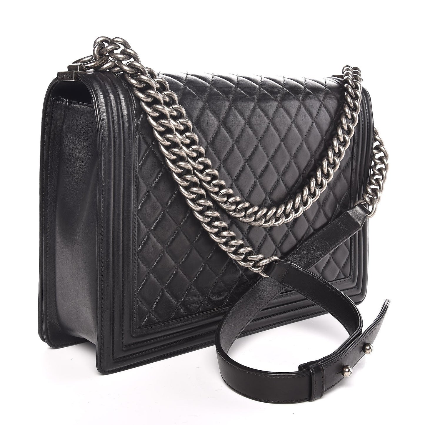 Lambskin Quilted Large Boy Flap Black