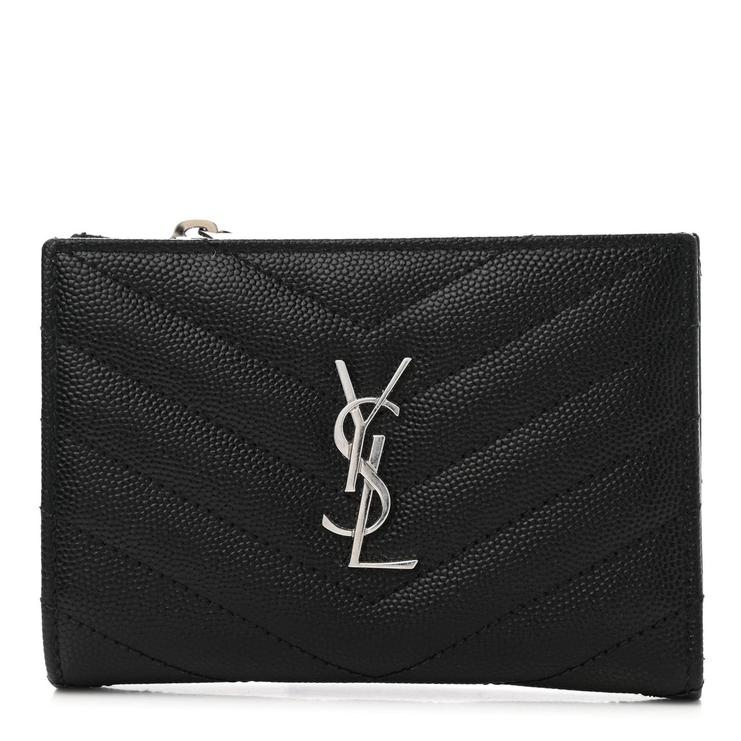 Grain De Poudre Matelasse Chevron Monogram Zipped Two-Part Wallet Black