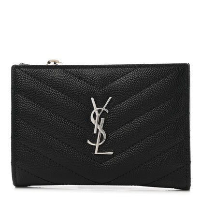 Saint Laurent Grain De Poudre Matelasse Chevron Monogram Zipped Two-Part Wallet Black 1 of 8