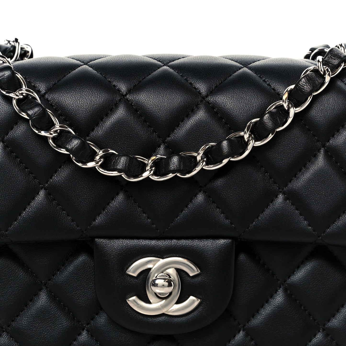 Lambskin Quilted Mini Rectangular Flap Black