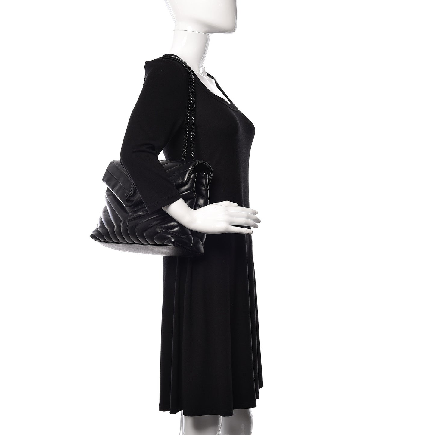 Calfskin Y Quilted Monogram Medium Loulou Chain Satchel Black
