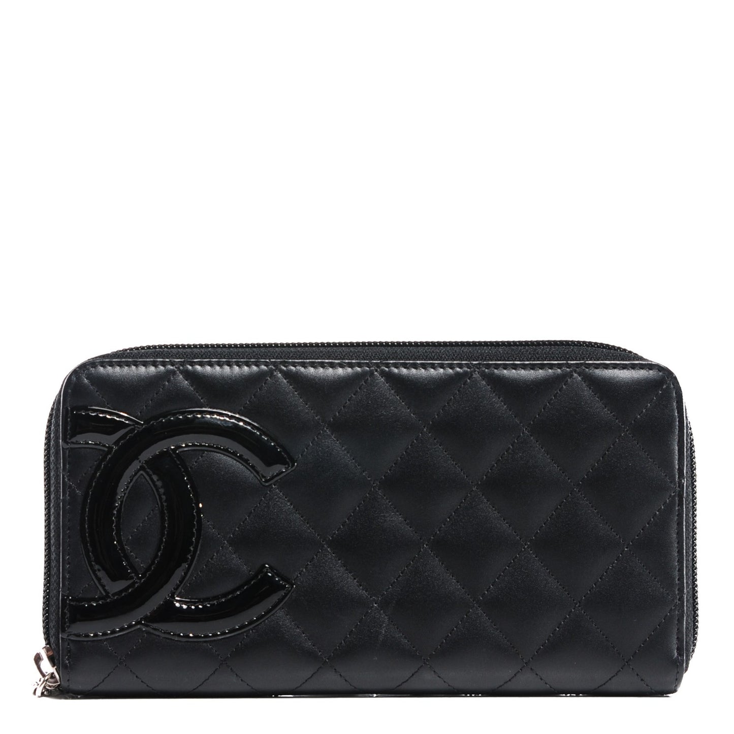 Calfskin Quilted Cambon Large Gusset Zip Around Wallet Black