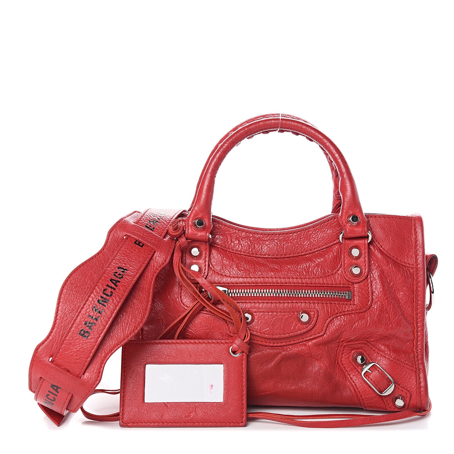 Agneau Classic Silver Hardware Mini City Logo Strap Red Black