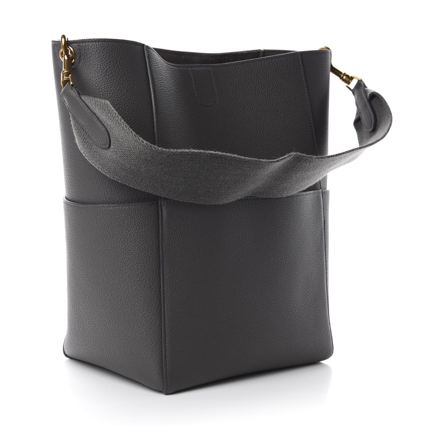 Soft Grained Calfskin Sangle Bucket Bag Grey