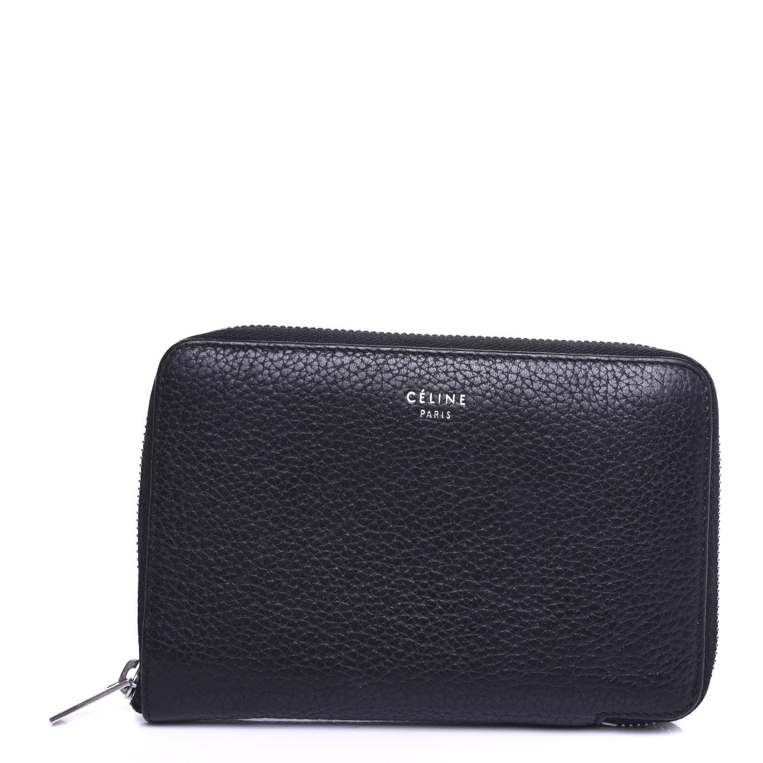 Celine Drummed Calfskin Zip Around Multifunction Wallet Black Citron 1 of 6