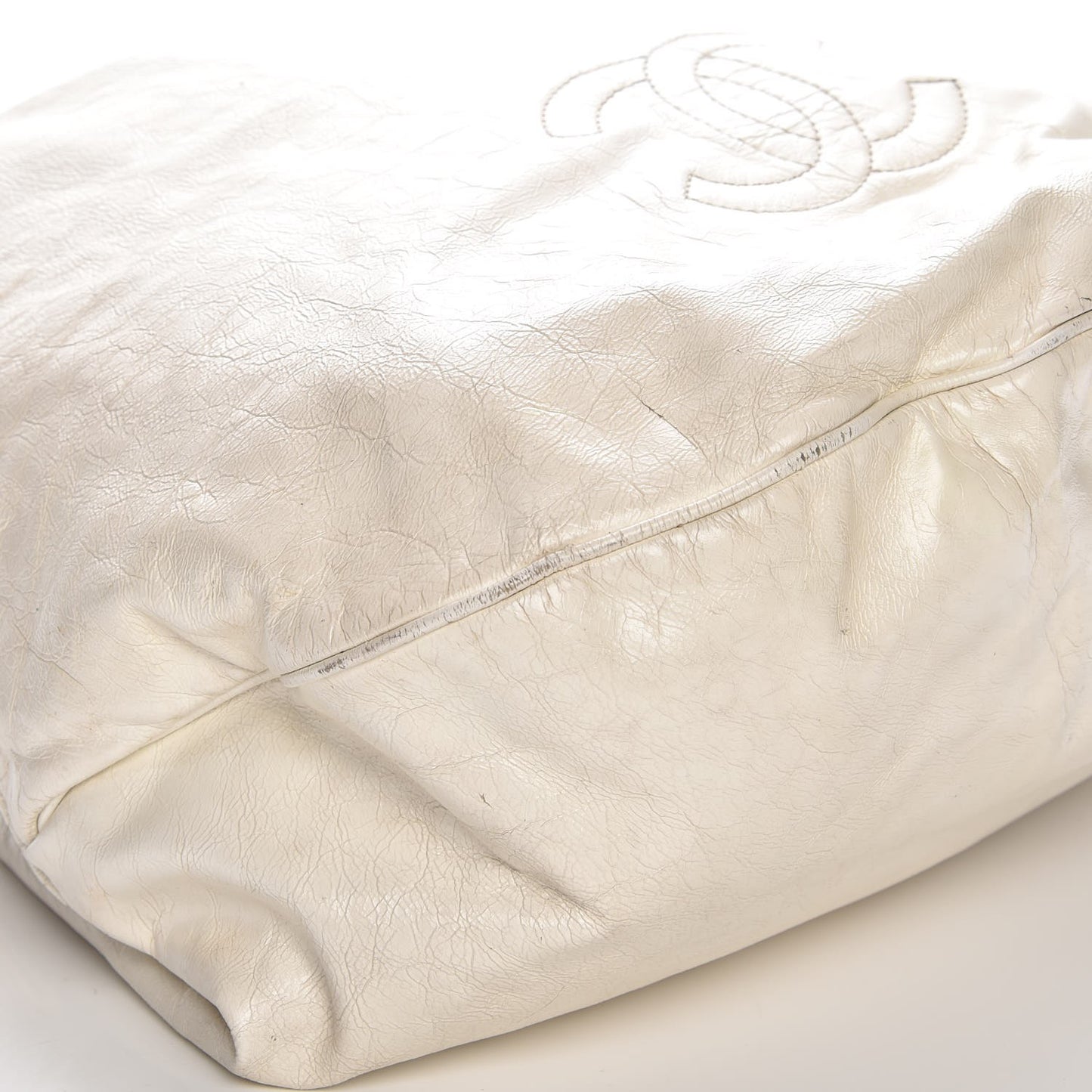 Lambskin Large Rock and Chain Hobo White
