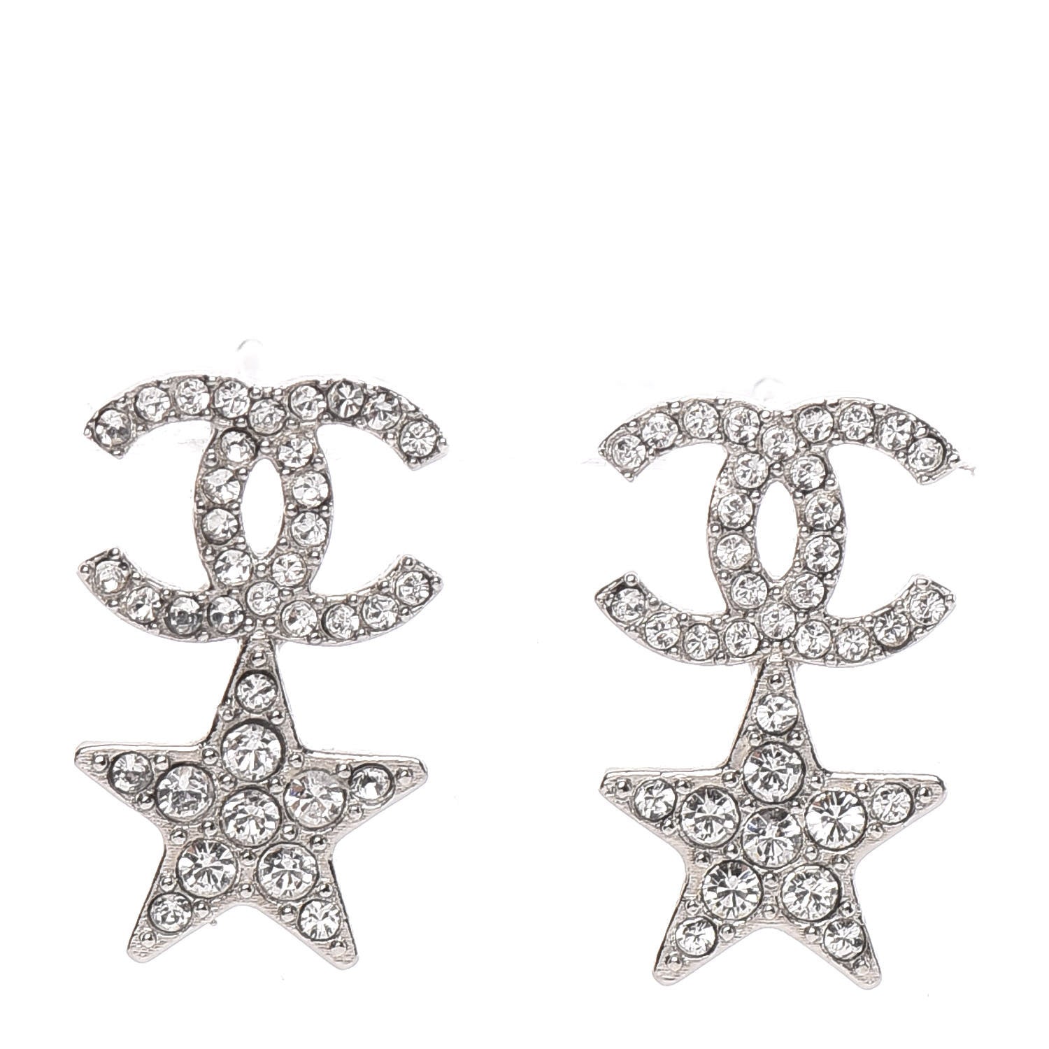 Chanel Crystal CC Star Earrings Silver 1 of 5