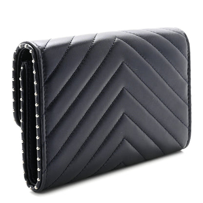 Chanel Lambskin Chevron Quilted Studded Small Flap Wallet Navy Blue 3 of 8