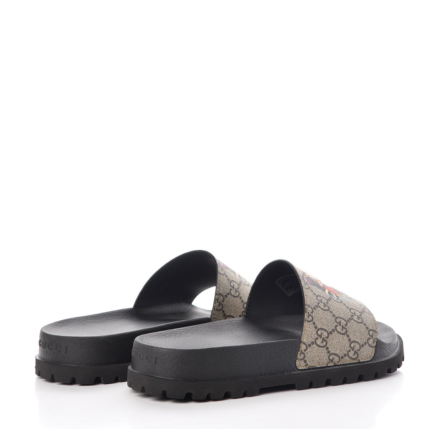GG Supreme Monogram Angry Cat Mens Lug Sole Slide Sandals 5 Ebony