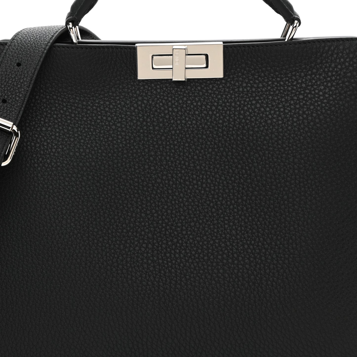Cuoio Romano Vitello Cover Glazed Fabric Bi-Color FF 1974 Medium Peekaboo I SEE U Satchel Black Mimosa Tobacco Moro