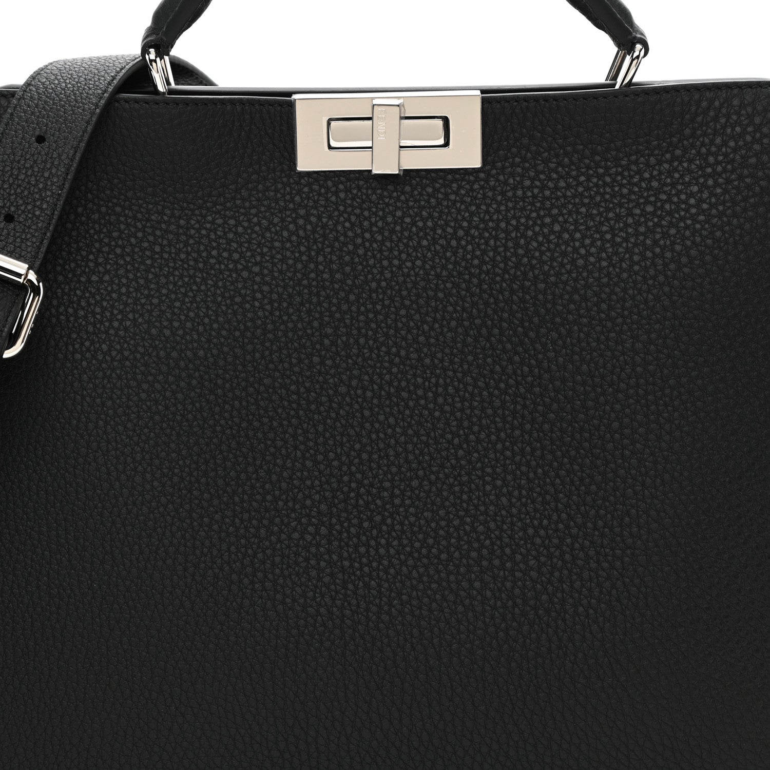 Fendi Cuoio Romano Vitello Cover Glazed Fabric Bi-Color FF 1974 Medium Peekaboo I SEE U Satchel Black Mimosa Tobacco Moro 7 of 7