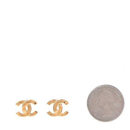 Chanel Metal CC Paris Button Stud Earrings Gold 2 of 4