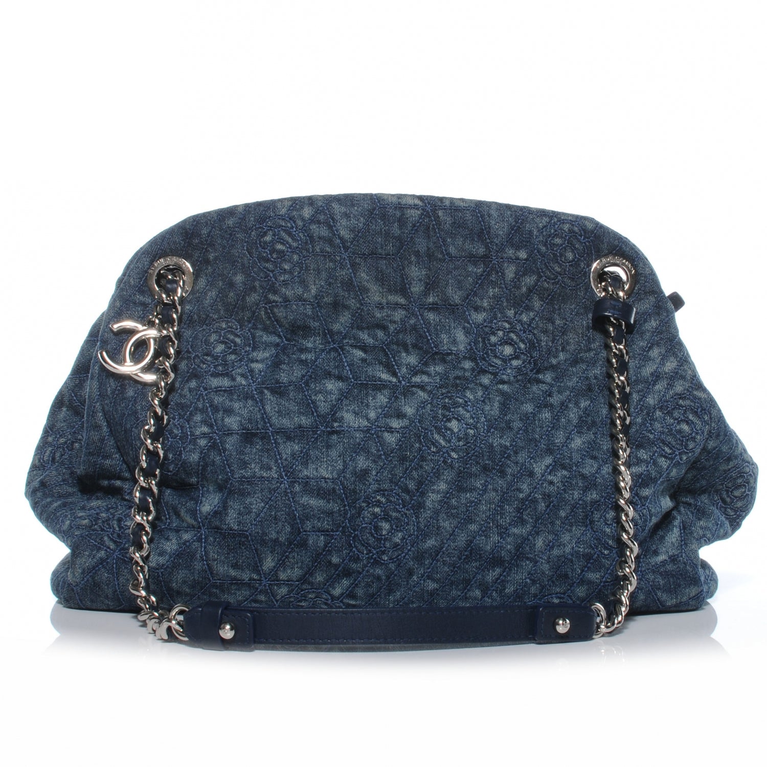 Chanel Denim Camellia Embroidered Large Just Mademoiselle Blue 1 of 7