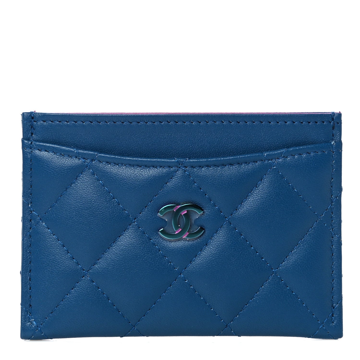 Chanel Lambskin Quilted Card Holder Blue Pink 1 of 11