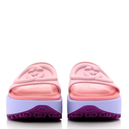 Gucci Soft Rubber Womens Interlocking G Platform 42mm Slide Sandals 36 Sugar Pink 2 of 9