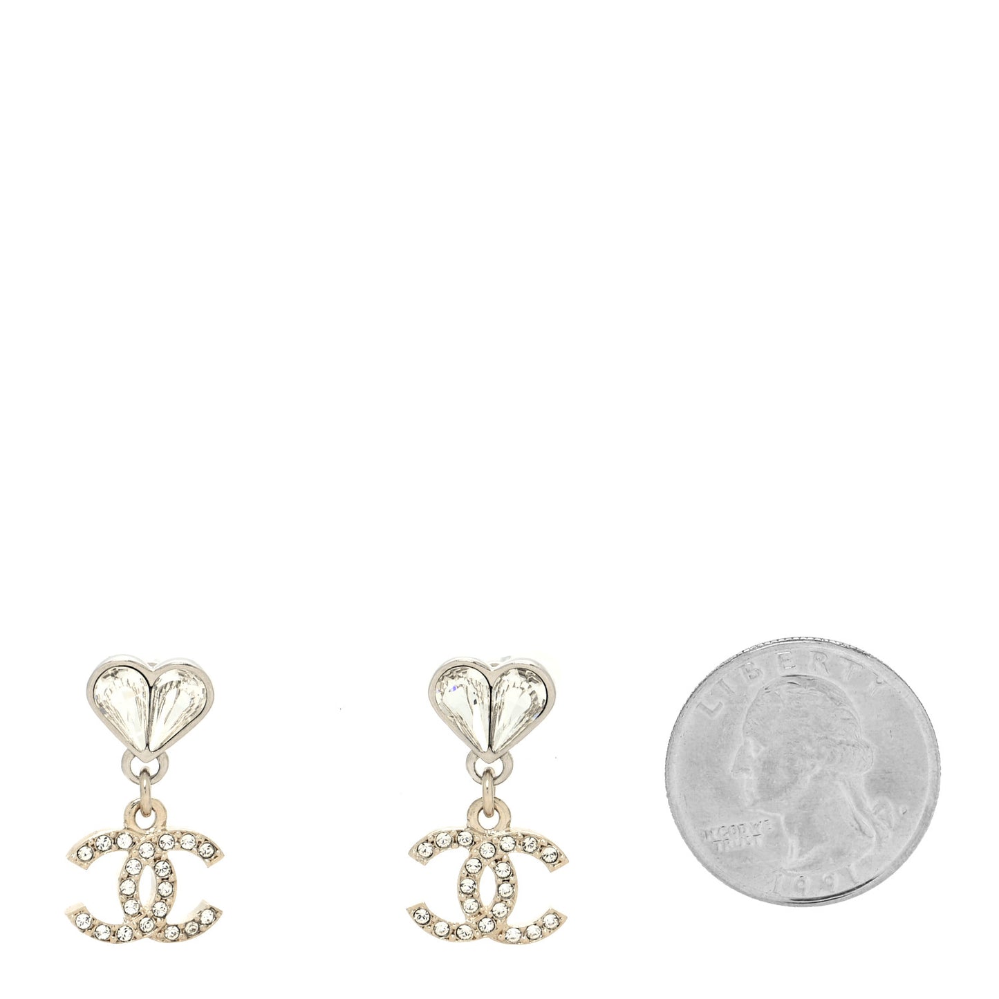 Crystal CC Heart Drop Earrings Gold Silver