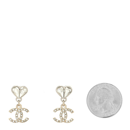 Chanel Crystal CC Heart Drop Earrings Gold Silver 2 of 4