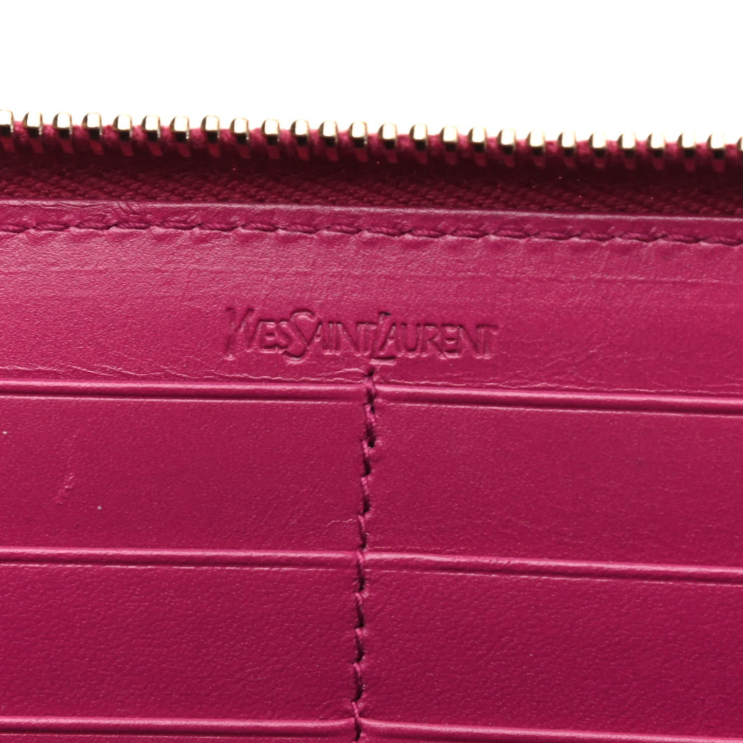 Textured Patent Calfskin Belle De Jour Zip Around Wallet Fuchsia