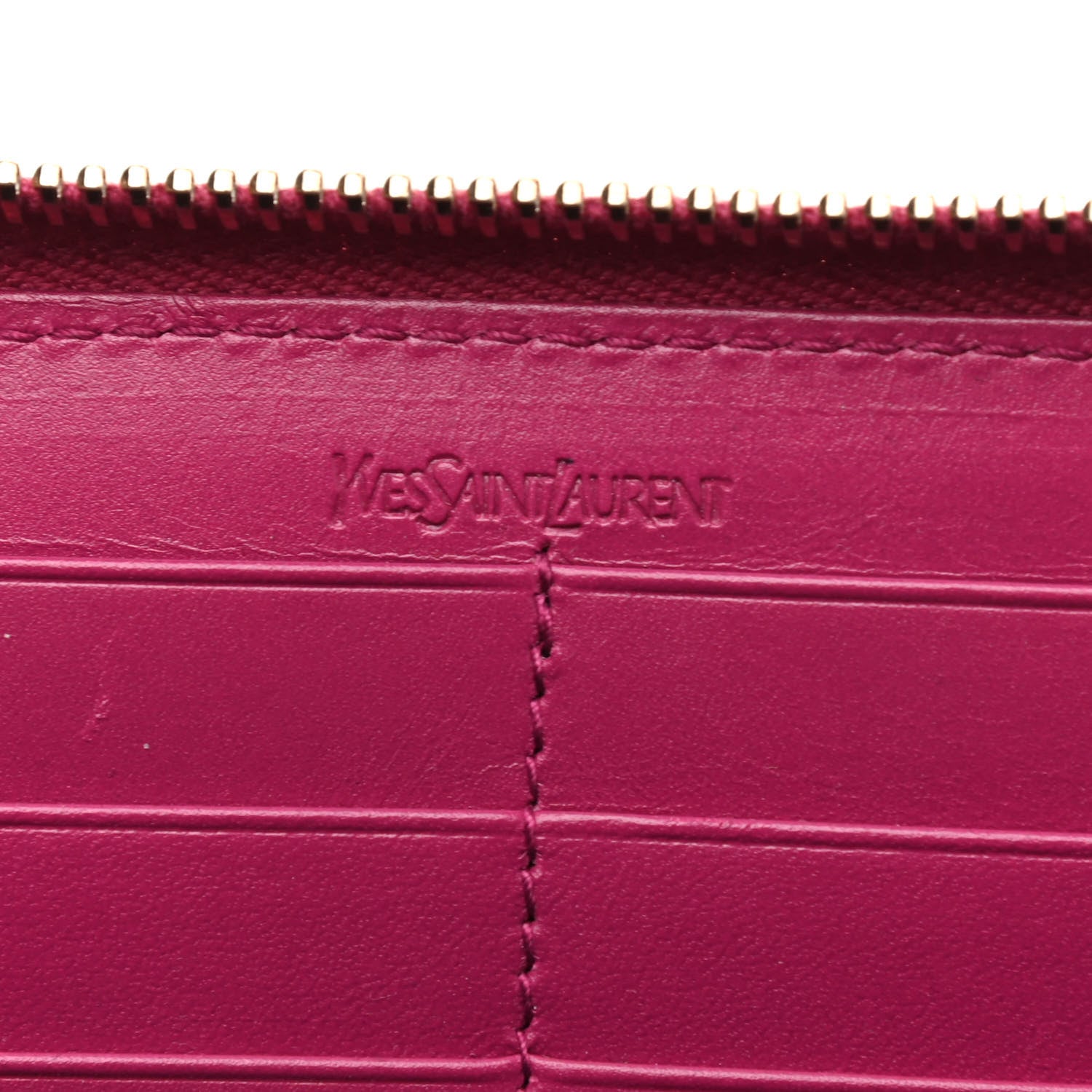 Saint Laurent Textured Patent Calfskin Belle De Jour Zip Around Wallet Fuchsia 6 of 7