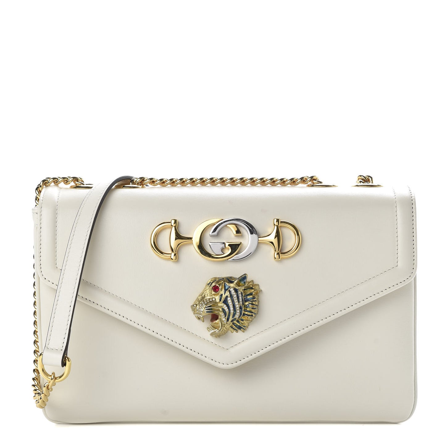 Vitello Palmellato Lux Crystal Medium Rajah Shoulder Bag Mystic White Multicolor