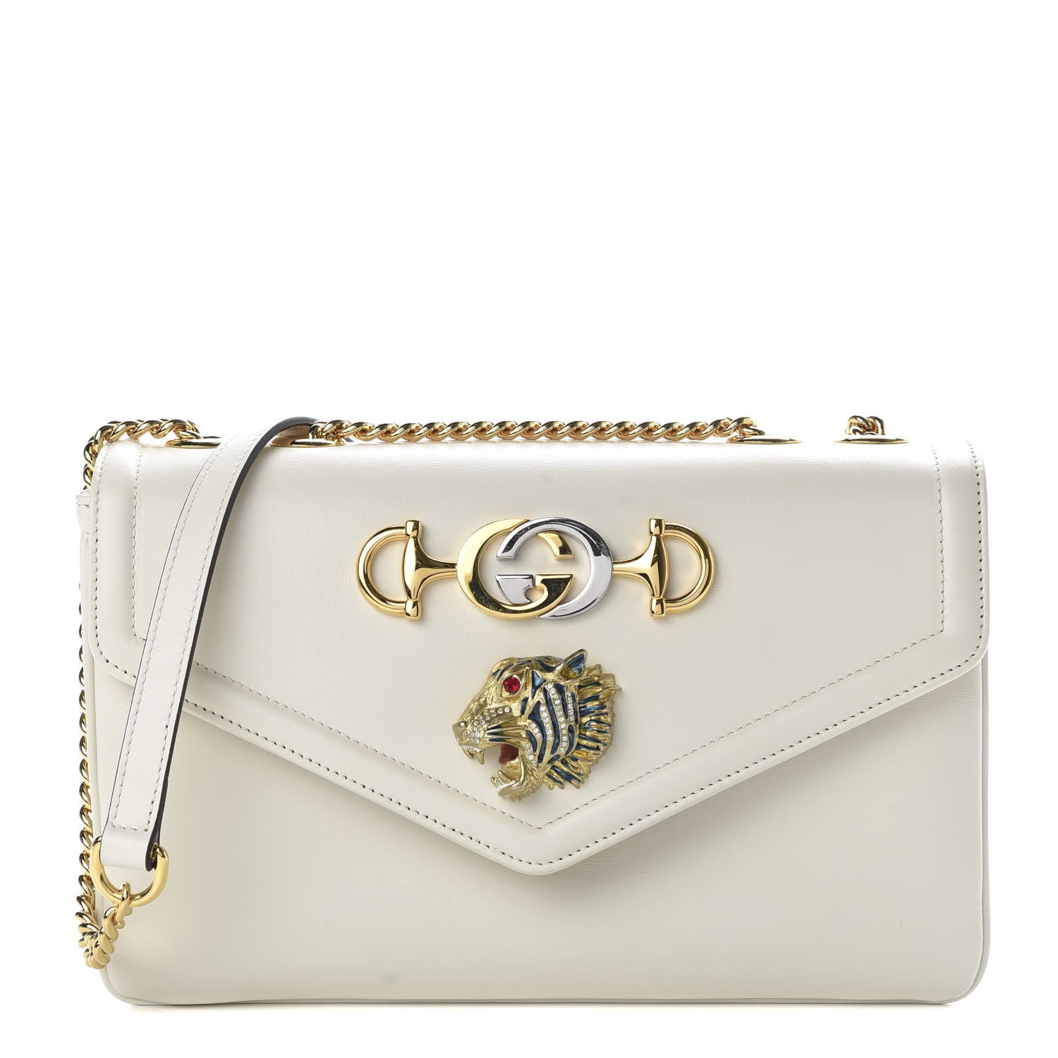 Gucci Vitello Palmellato Lux Crystal Medium Rajah Shoulder Bag Mystic White Multicolor 1 of 11