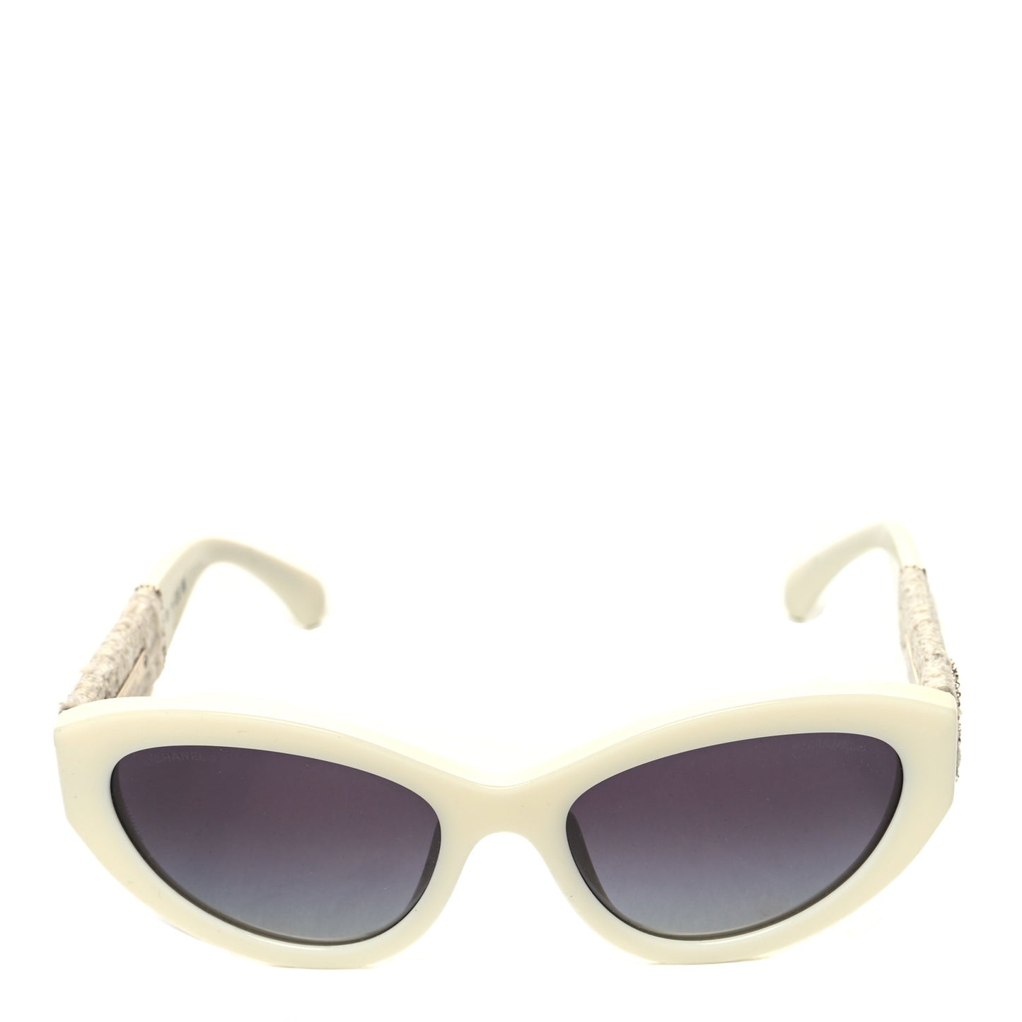 Acetate Tweed Wool CC Chain Sunglasses 5513-A White