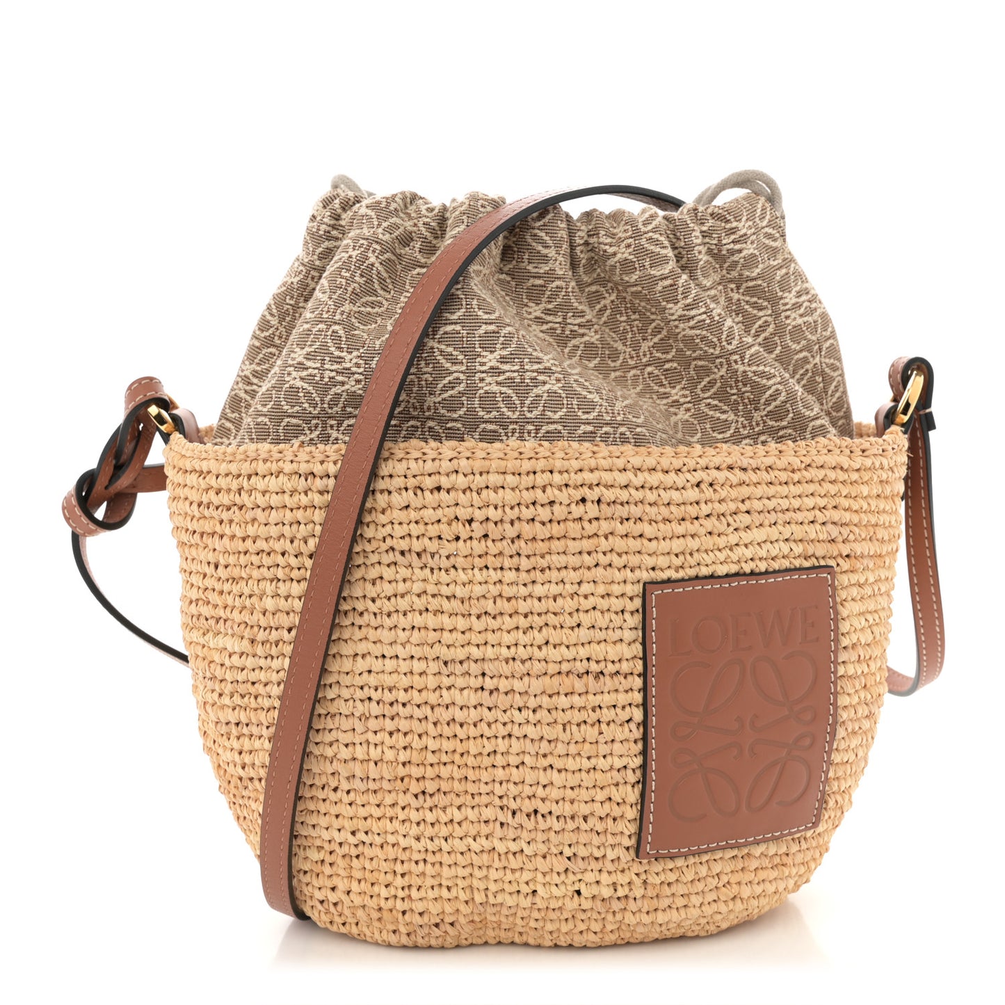 Calfskin Raffia Bucket Bag Natural Tan