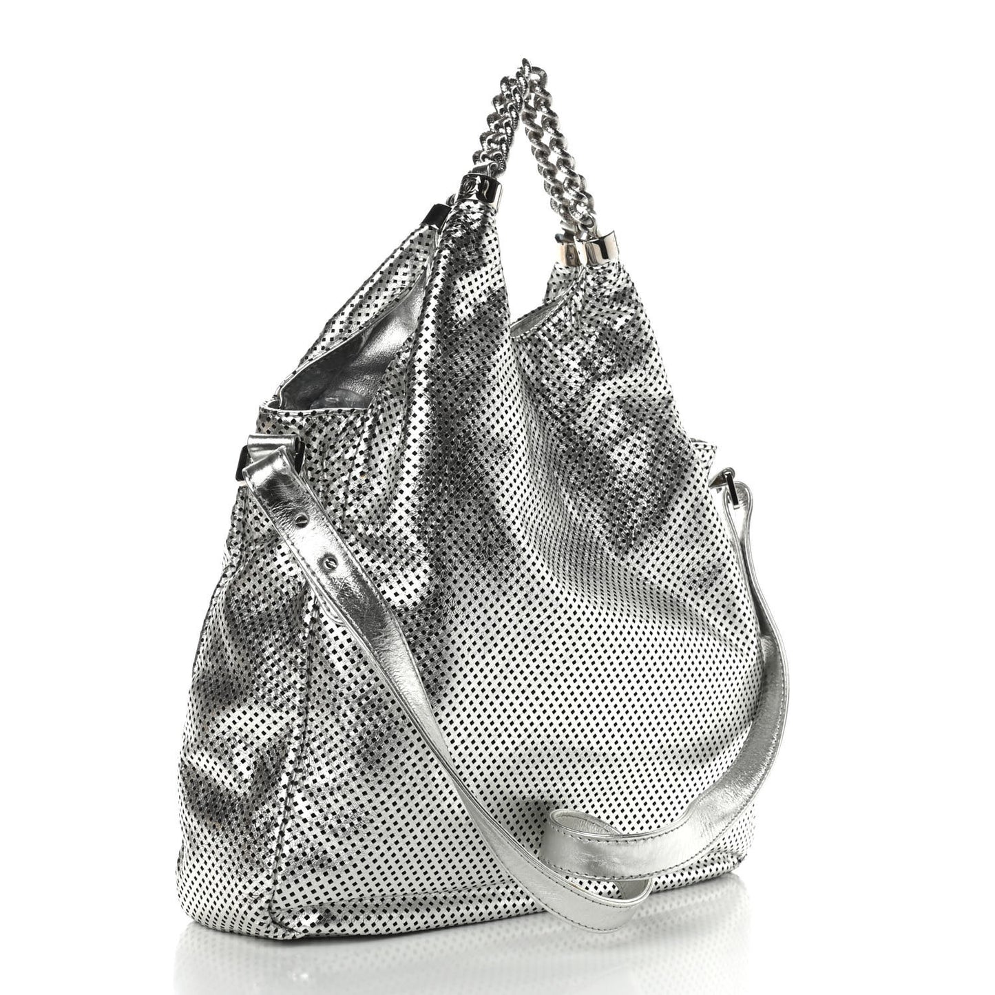 Metallic Glazed Calfskin Perforated Medium Rodeo Drive Tote Silver