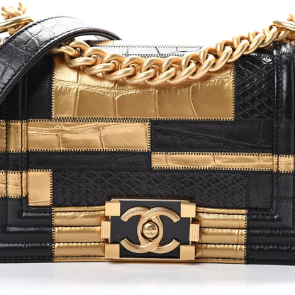 Chanel Crocodile Python Calfskin Embossed Small Boy Flap Black Gold 10 of 13