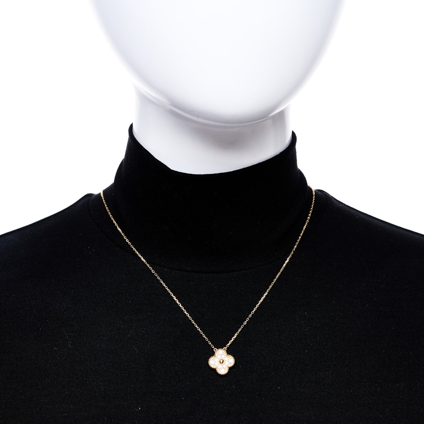 18K Yellow Gold Diamond Vintage Alhambra Pendant Necklace
