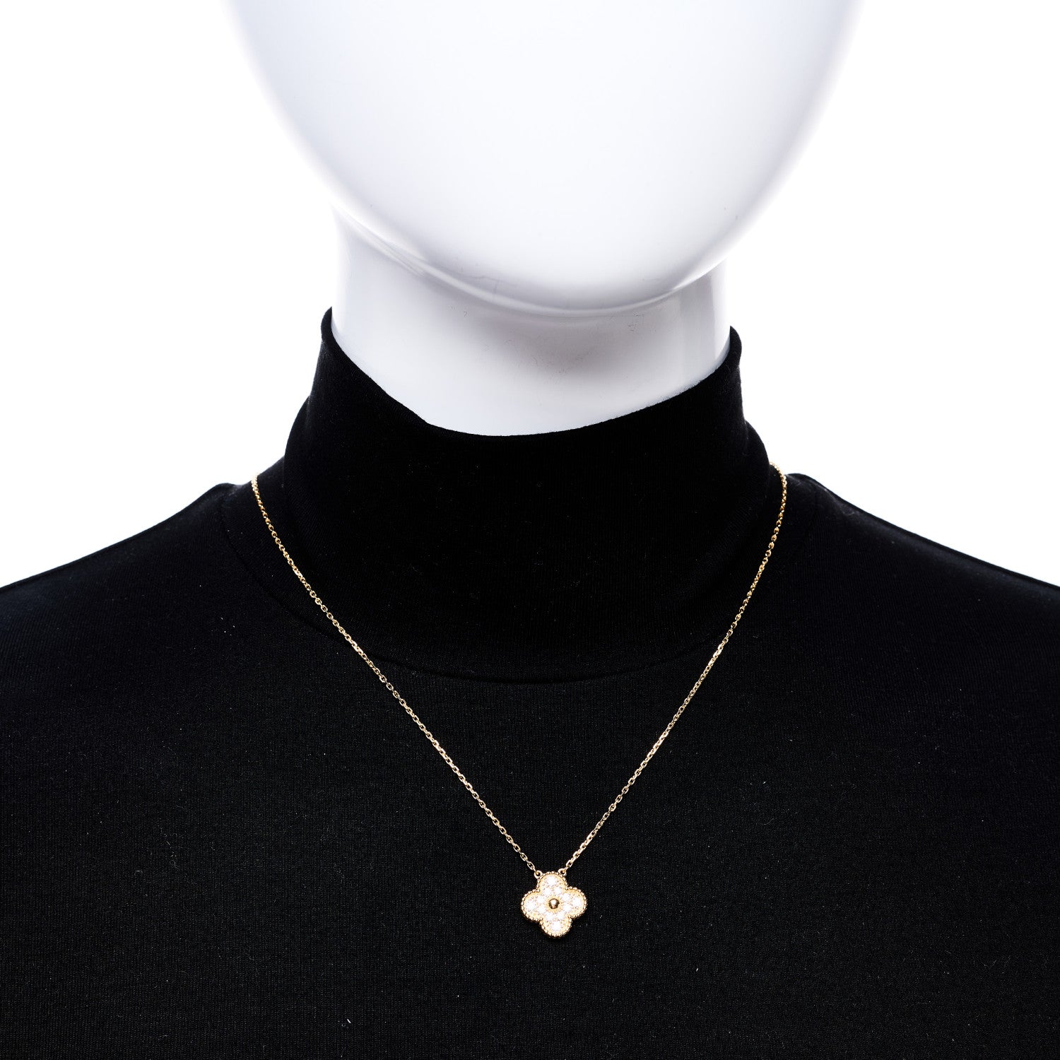 Van Cleef & Arpels 18K Yellow Gold Diamond Vintage Alhambra Pendant Necklace 2 of 6