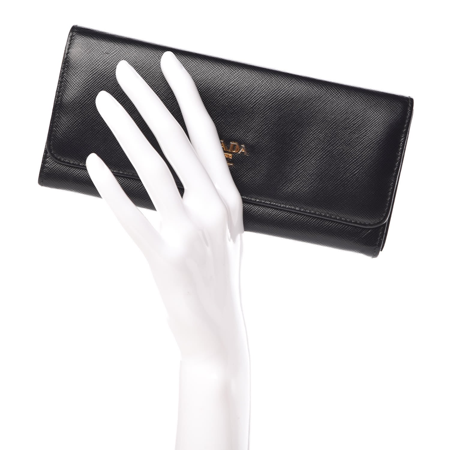 Prada Saffiano Colour Continental Flap Wallet Black Peonia 2 of 9