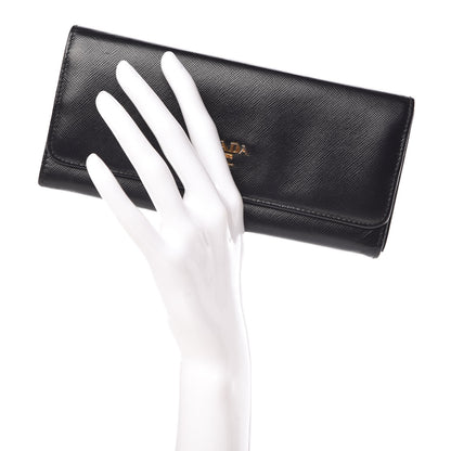 Prada Saffiano Colour Continental Flap Wallet Black Peonia 2 of 9