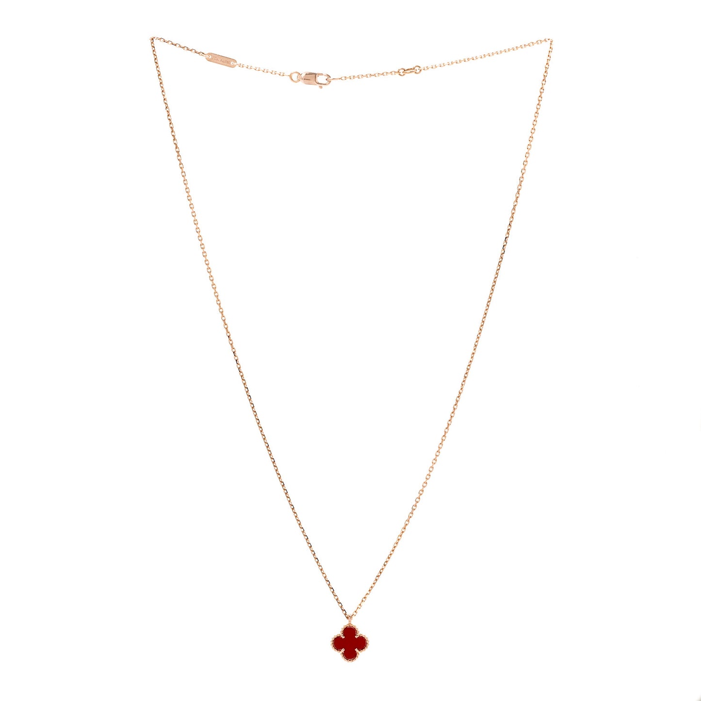 18K Rose Gold Carnelian Sweet Alhambra Pendant Necklace