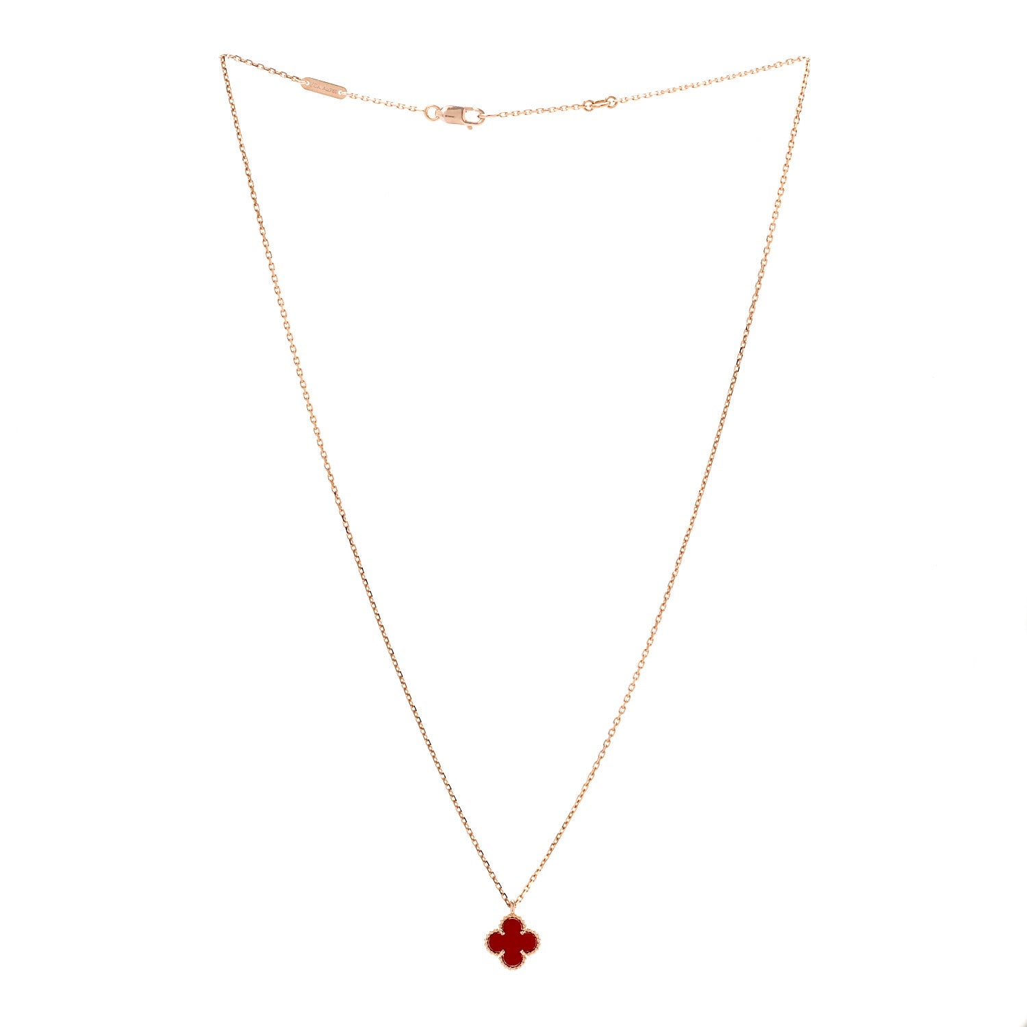 Van Cleef & Arpels 18K Rose Gold Carnelian Sweet Alhambra Pendant Necklace 3 of 4