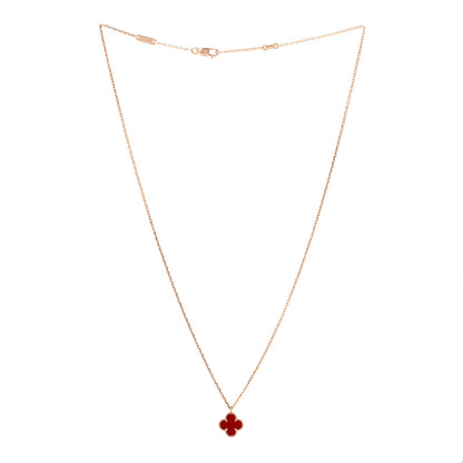Van Cleef & Arpels 18K Rose Gold Carnelian Sweet Alhambra Pendant Necklace 3 of 4