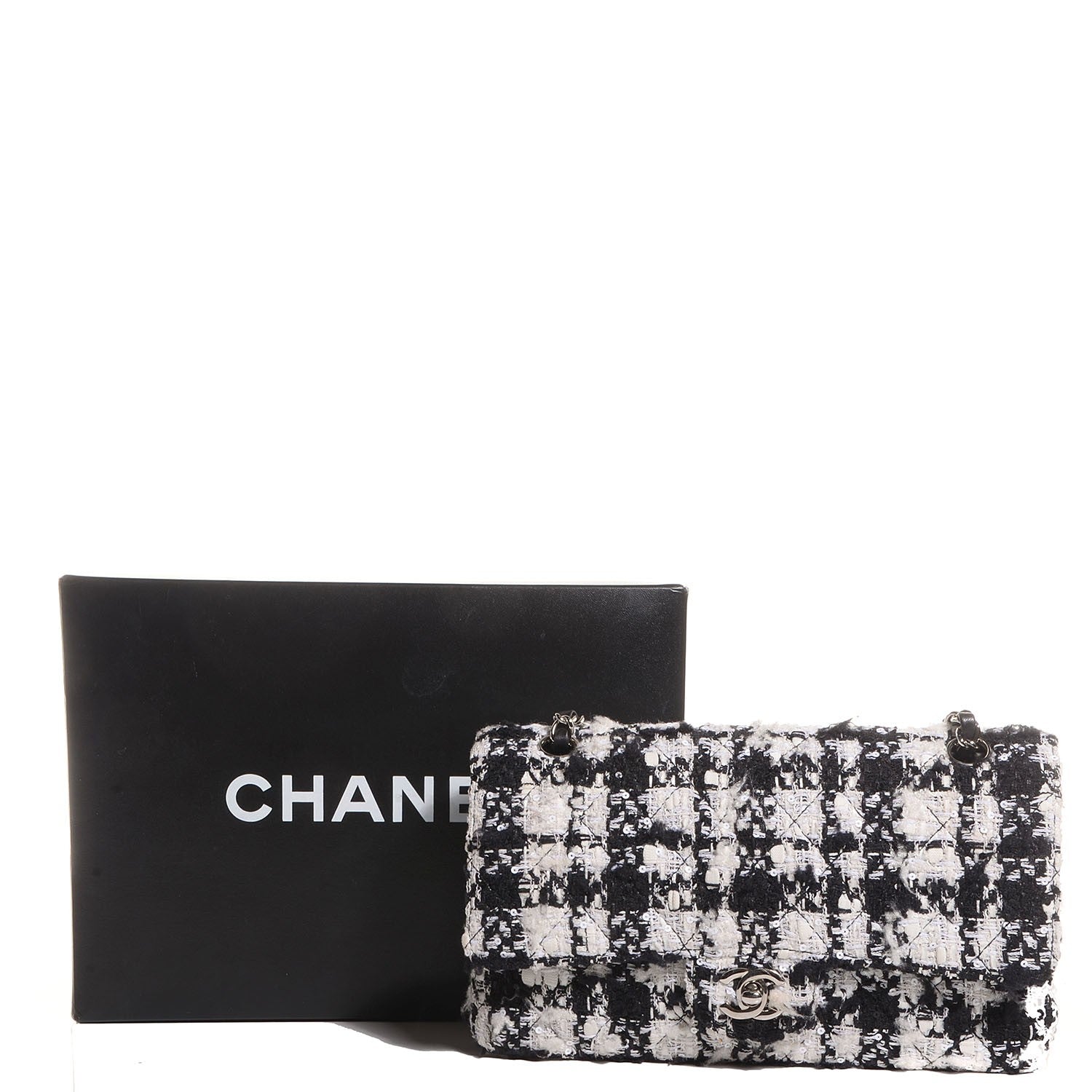 Chanel Tweed Medium Double Flap Black White 2 of 10