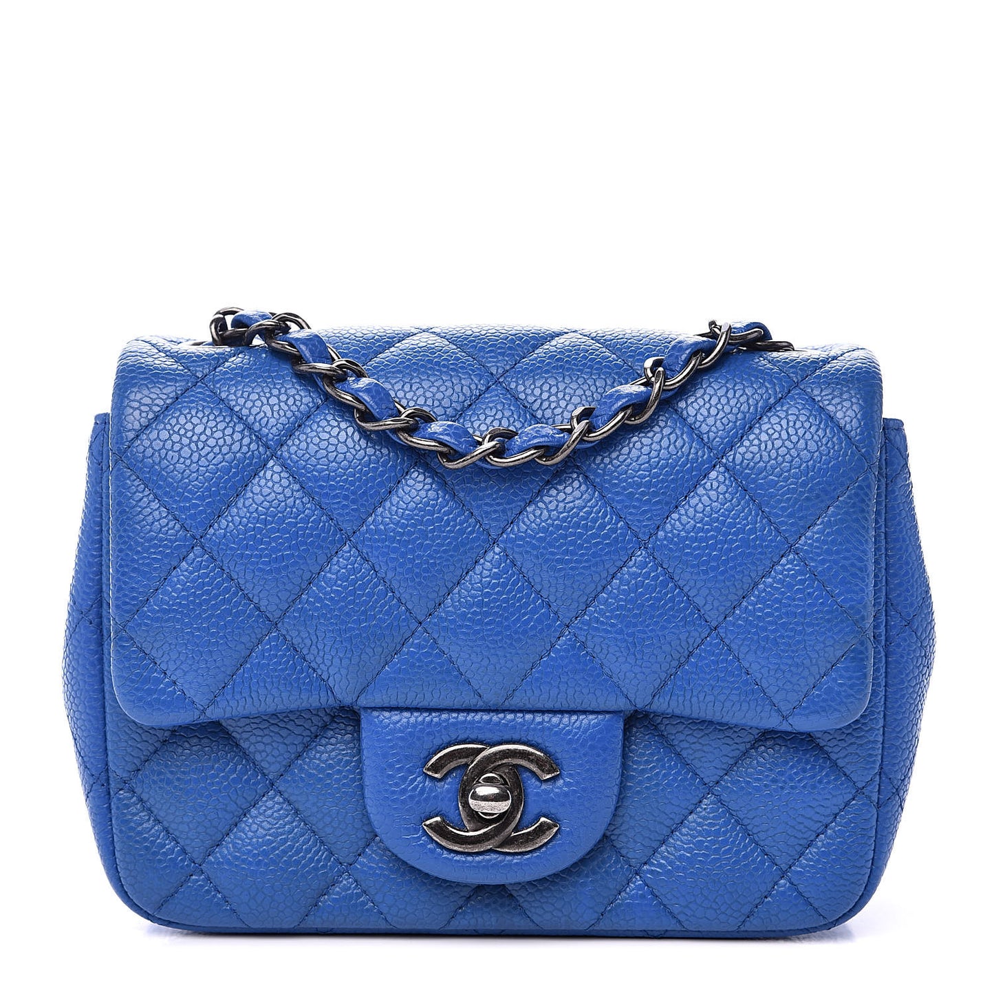 Caviar Quilted Mini Square Flap Blue