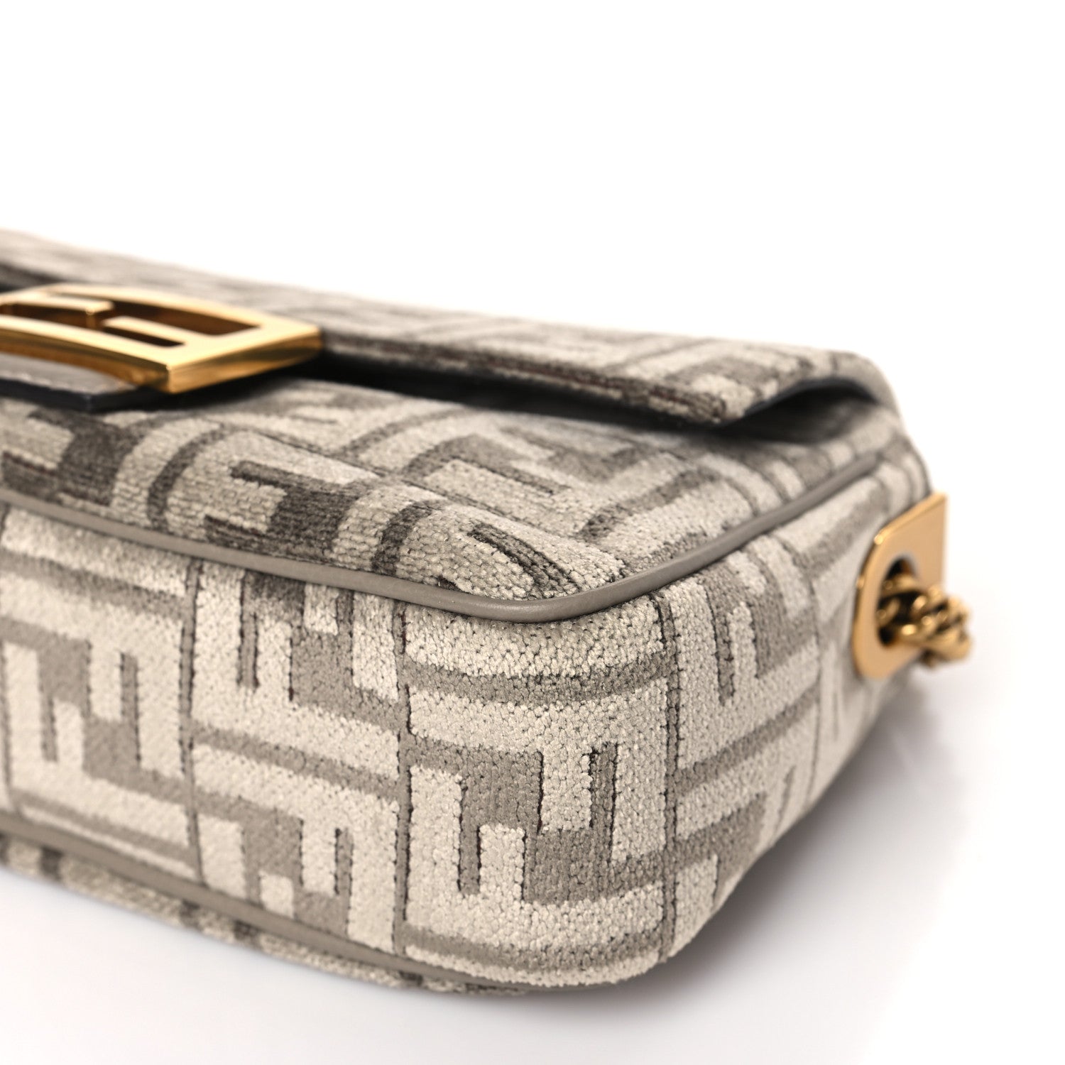 Fendi Chenille Vitello Seta FF Midi Chain Baguette Tortora 9 of 10
