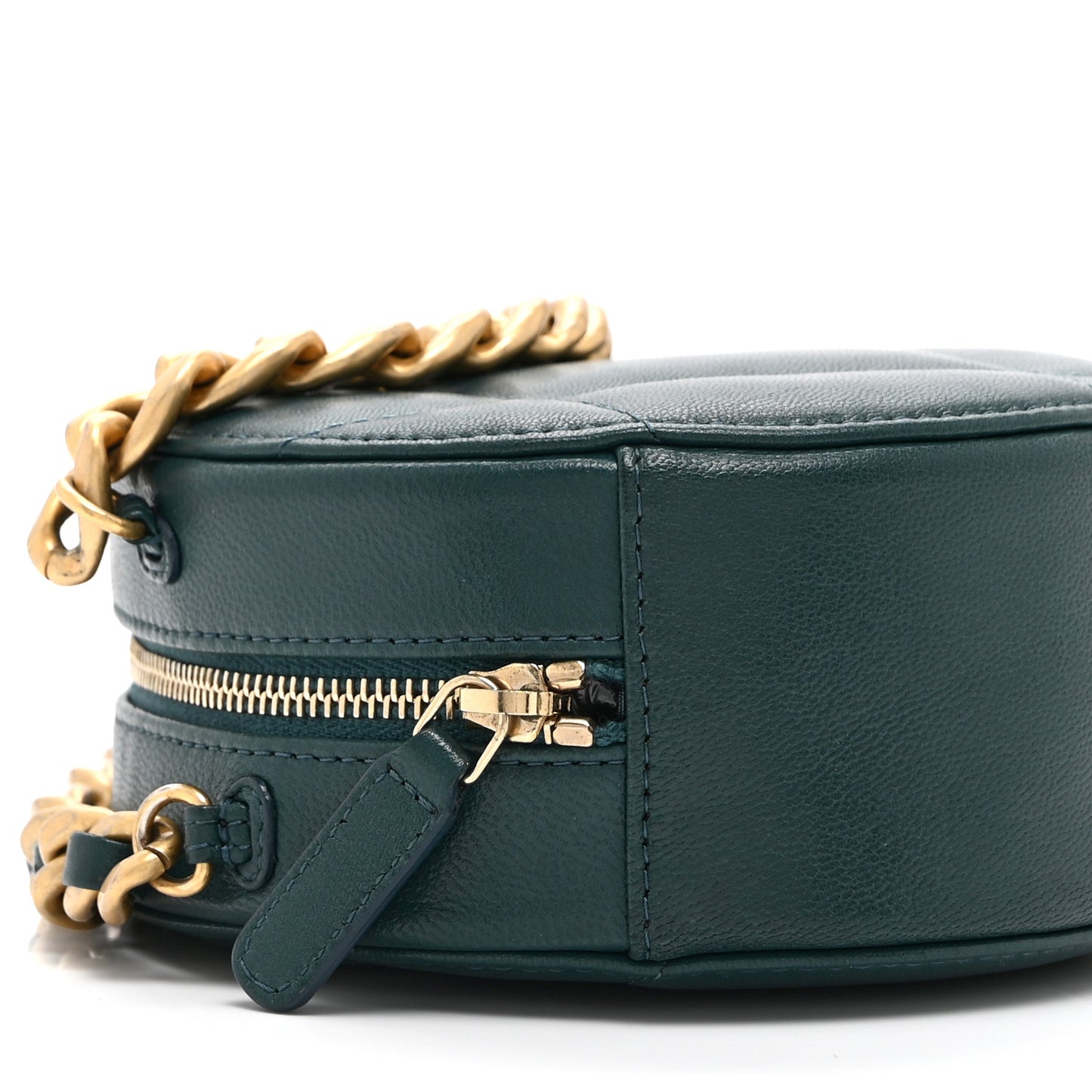 Lambskin Quilted Chanel 19 Round Clutch With Chain Green