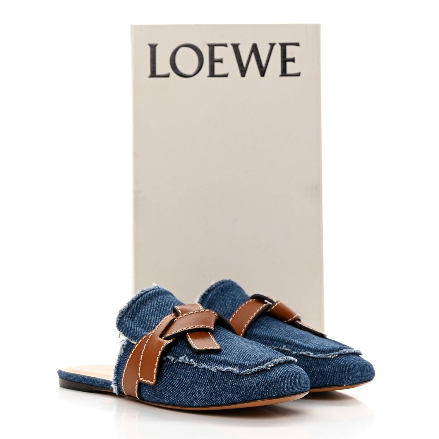 Loewe Washed Denim Calfskin Gate Mule Sandals 36 Blue Tan 3 of 9
