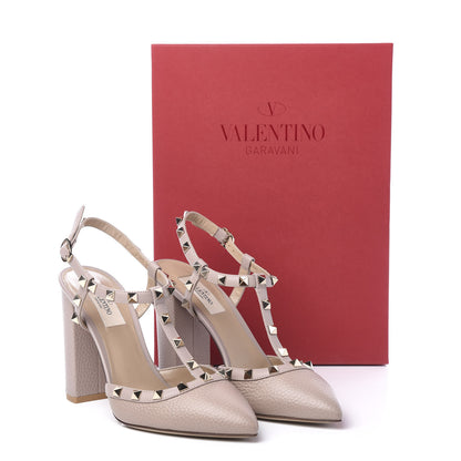 Valentino Garavani Pebbled Calfskin Rockstud T Strap 100mm Block Heel Pumps 39.5 Poudre 8 of 8