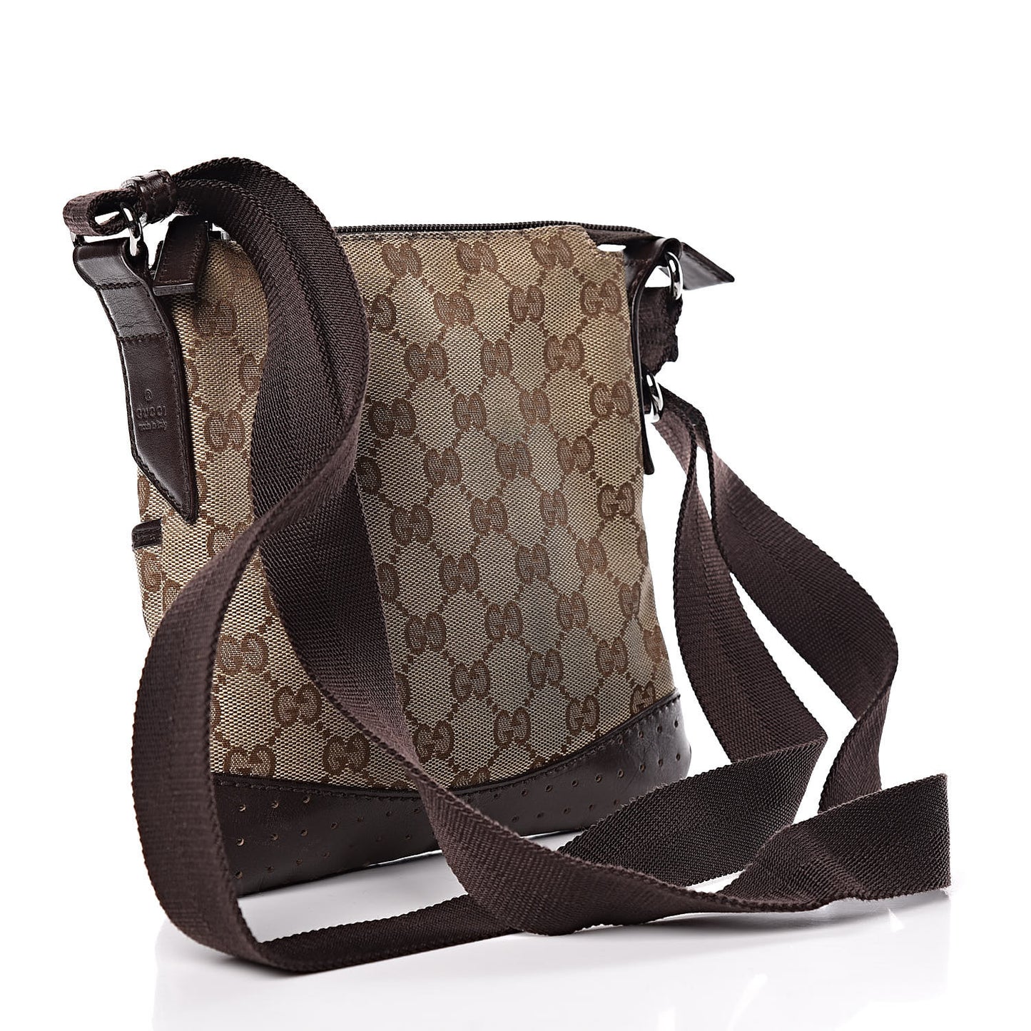 Monogram Calfskin Perforated Small Flat Messenger Bag Dark Brown