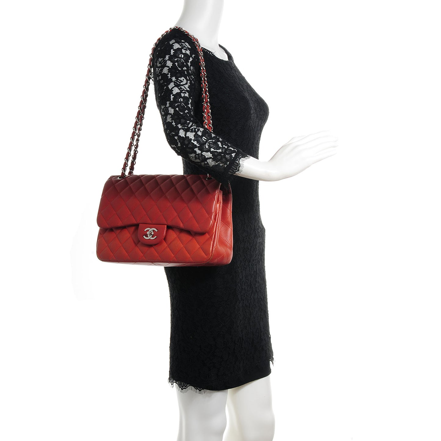 Caviar Jumbo Double Flap Dark Red