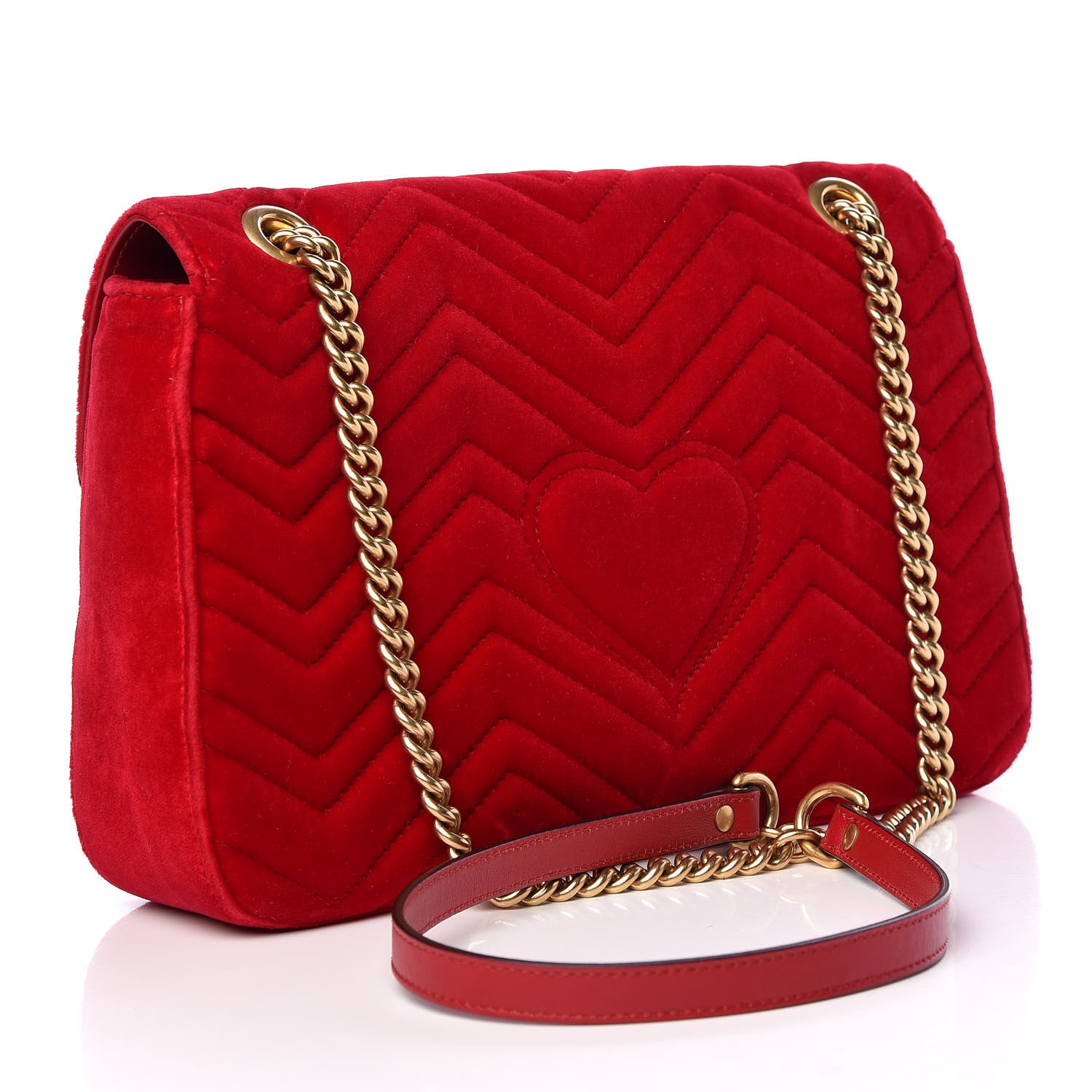 Gucci Velvet Matelasse Medium GG Marmont Shoulder Bag Hibiscus Red 3 of 13
