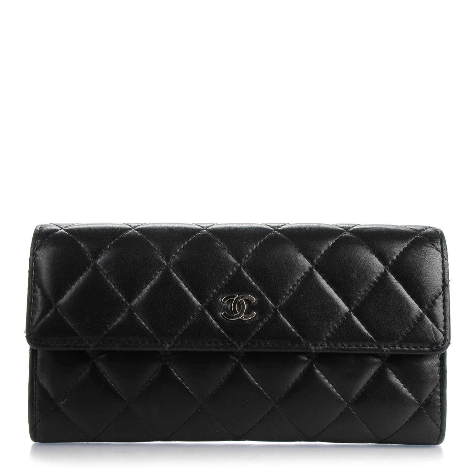 Chanel Lambskin Quilted Large Gusset Flap Wallet Black 1 of 8