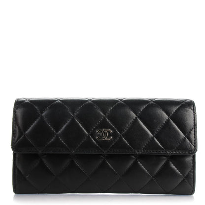 Chanel Lambskin Quilted Large Gusset Flap Wallet Black 1 of 8